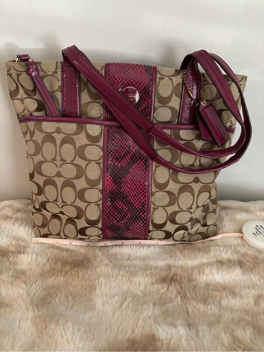 Coach Y2K Signature Tote with Fuchsia/ Raspberry? Python Trim
